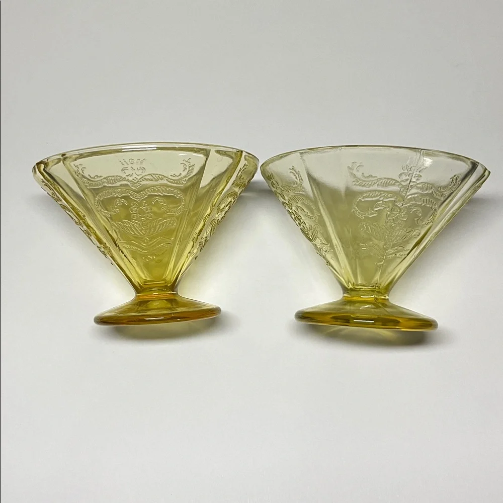 Vintage “Madrid” Amber Depression Glass Sherbet Dishes – Pair